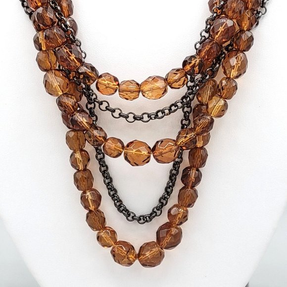 New York Co Signed Womens Brown Beads Multi Strand Necklace Gunmetal Tone 18 in - Picture 4 of 9